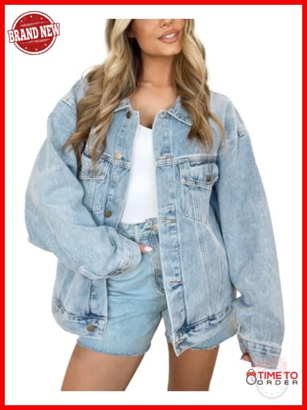 Oversized Denim Jacket Long Sleeve Button Down Trucker Shacket Fall Coat